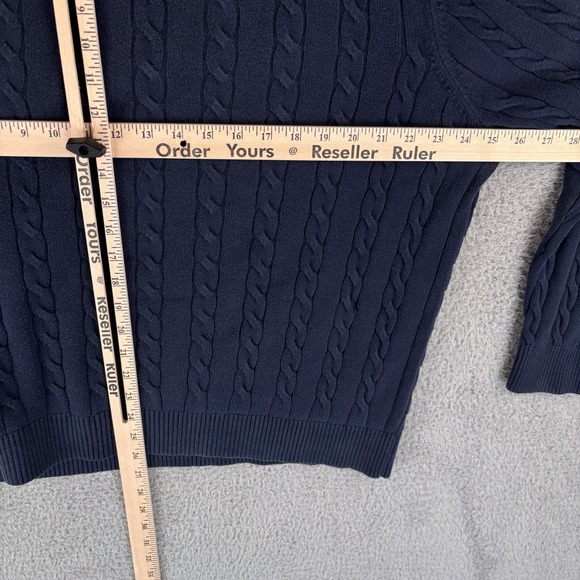 Brooks Brothers Men's Cable Knit Quarter Zip Sweater Navy Blue Knit Pullover XL - Picture 7 of 8